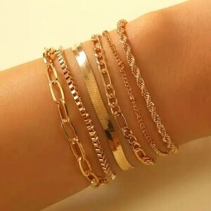 "Jovie" 6 Strand Gold Bracelet Stacker Set